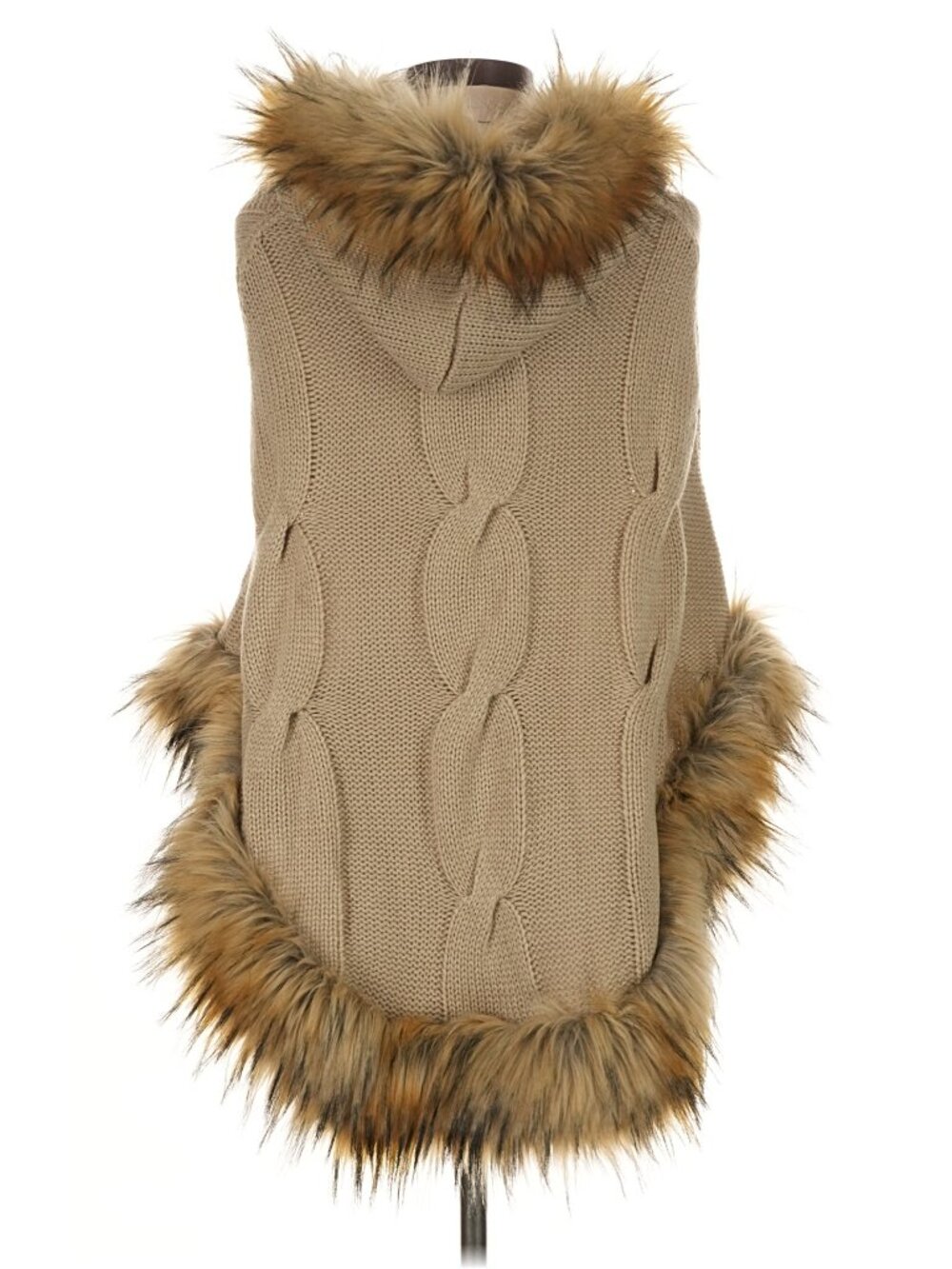 LINDA RICHARDS FAUX Fur Hooded Poncho--Small - Picture 2 of 5